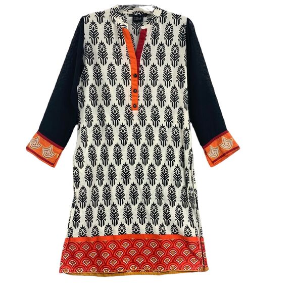ZOLA Kurti Embroidered Cotton Sz 38 / Medium Tribal Sheer Sleeve Festival Kurti - Picture 1 of 13